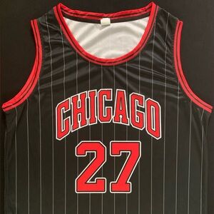 Daniel Theis Chicago #27 Black & Red Pinstriped Custom Jersey Tank Top Men’s L